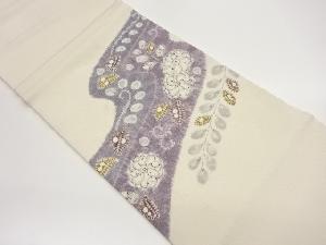 縮緬地流水に抽象草花模様開き名古屋帯（額縁仕立て）